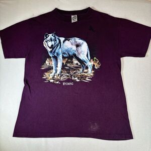 Vintage Eagle Products Wyoming Wolf Pack T-Shirt Adult Size Large Plum USA Made